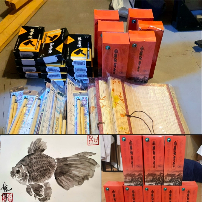 書道具をたくさん購入し（筆は計60本、墨汁4リットル）、ウクライナの小学校に送ります