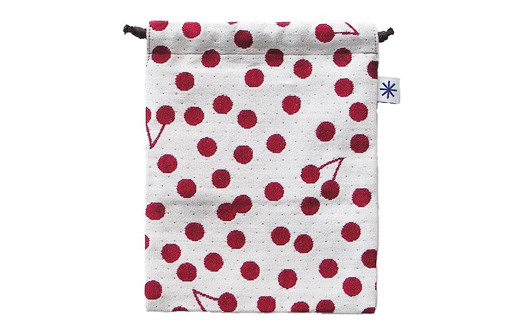 【米織小紋】 ポケット付き巾着 中サイズ(さくらんぼ)