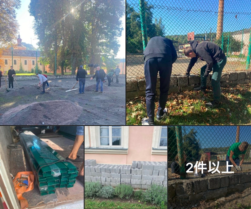 テルノーピリ州のクレメネチ第一小学校にて、老朽化し危険だった運動場のフェンスを交換