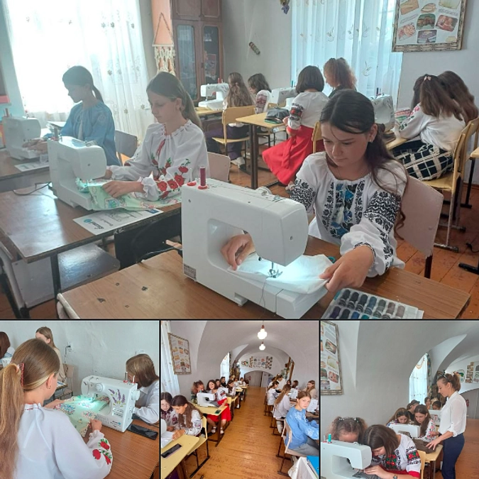 テルノーピリ州クレメネチ小学校での家庭科授業を支援するため、ミシンを贈りました