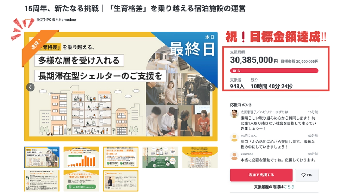 【速報】目標金額達成のお礼