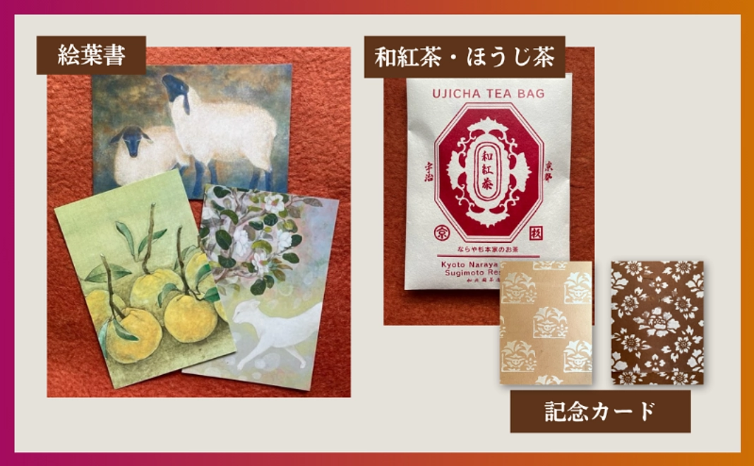 <2>【杉本家住宅の歴史を味わう】絵はがきと和紅茶＋杉本家住宅と歴史を共にした「旧襖紙」の記念カードコース