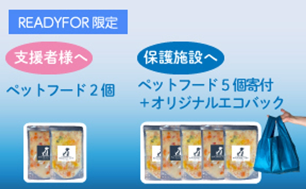 READYFOR限定 保護施設へ ペットフード5個+オリジナルエコバック(支援者様ペットフード2個付き)
