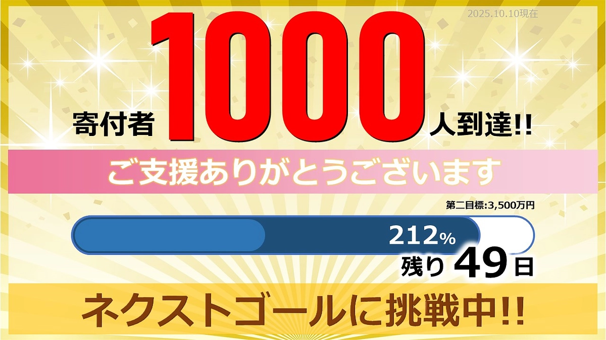 【速報】寄付者1000人到達!!