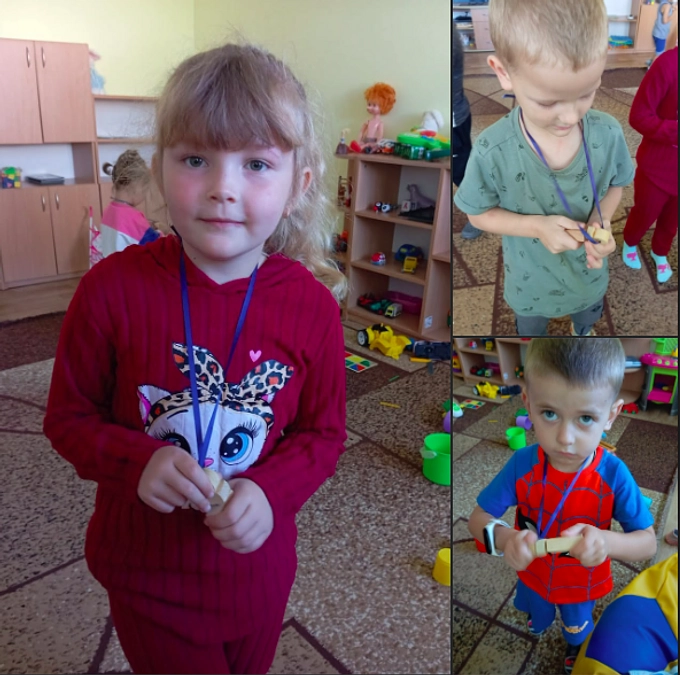 石川県の中山さん(90)からいただいた木製おもちゃをジトーミル州の幼稚園に届けました