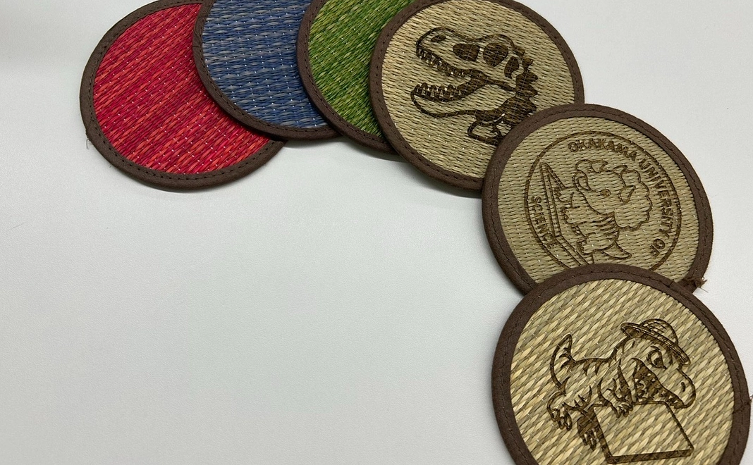 お礼の手紙とコースター6点（恐竜デザイン3点、オリジナル3点）