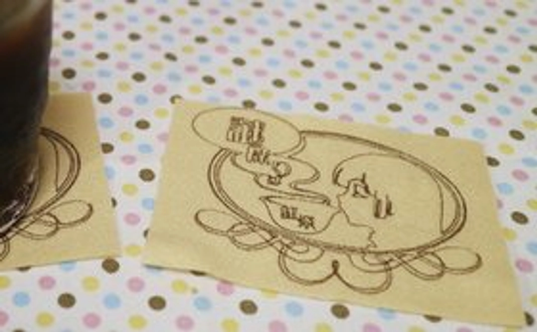 オリジナルイラスト線画刺繍コースター