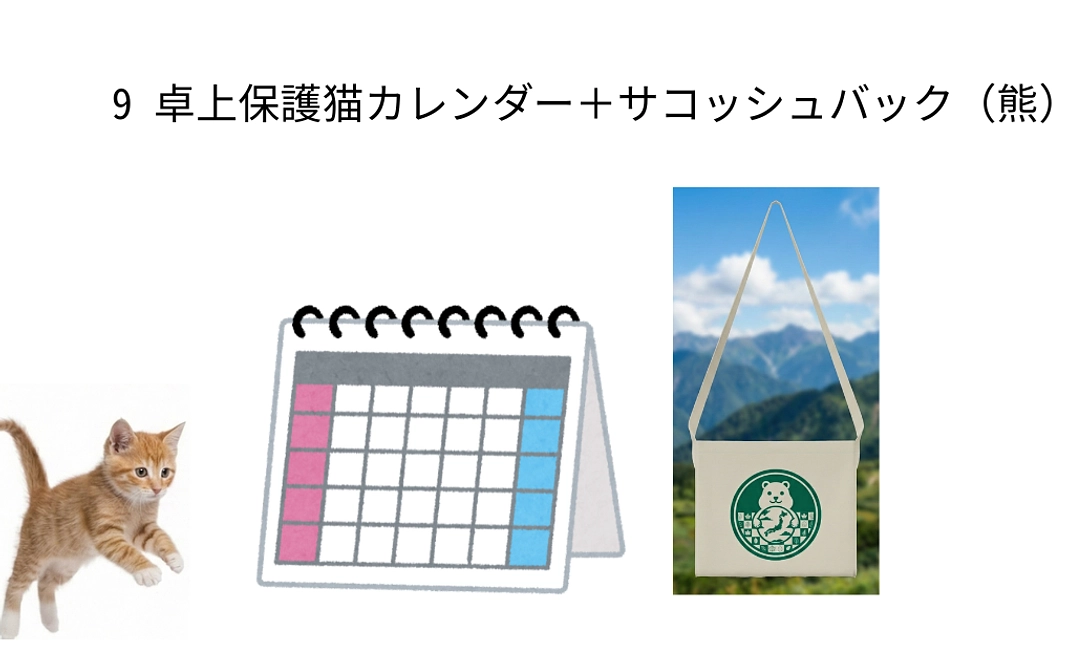 9 卓上保護猫カレンダー.+ サコッシュバック(熊)