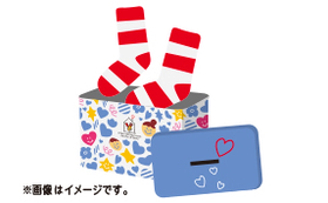 『スマイルソックス付き、貯金箱（募金箱）にもなる「オリジナル缶」』プレゼントコース①