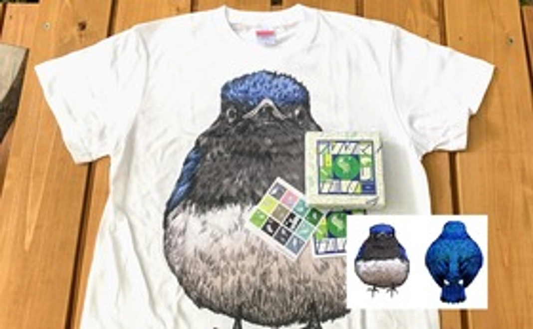 オクタマ・トリ・カルタとオオルリTシャツ、ステッカー2枚