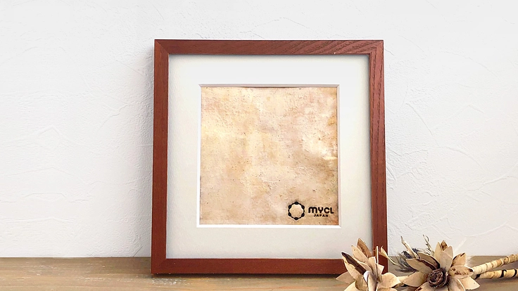 100%キノコ菌糸由来、純国産マッシュルームレザーのフレームアート