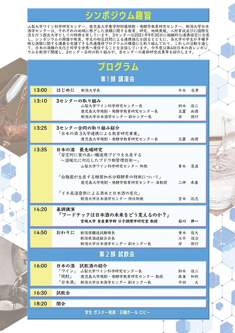 【プログラム公開】第7回日本酒学シンポジウム「日本の酒類の文化と科学を世界へ！」