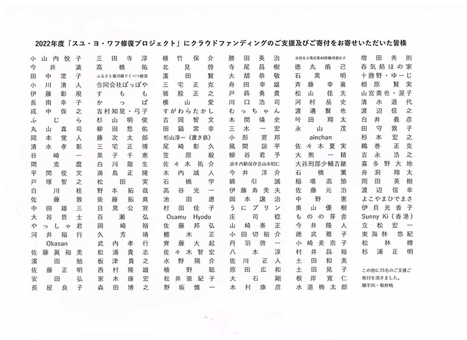 ご支援者の銘板を掲げます！