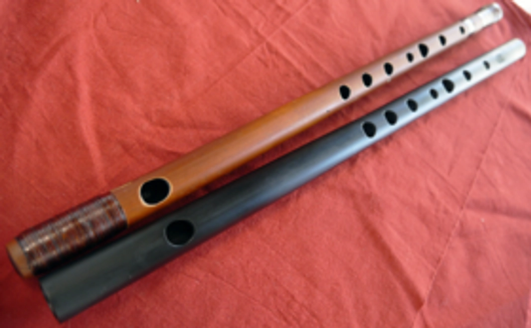 【新素材篠笛、実質無料！】天然煤竹天地桜樺巻、吹き比べ２管セット