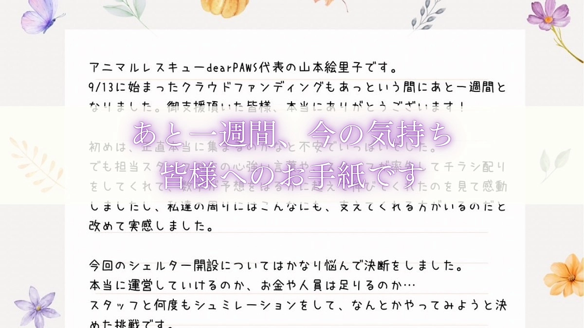 【あと7日！】代表より皆様へこれまでの感謝の思いとラストスパートへのお願い