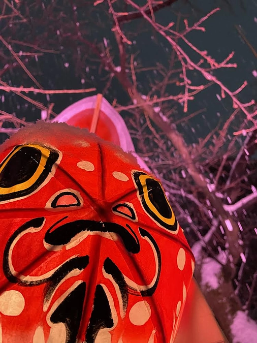 外濠の水面が凍ってきました。