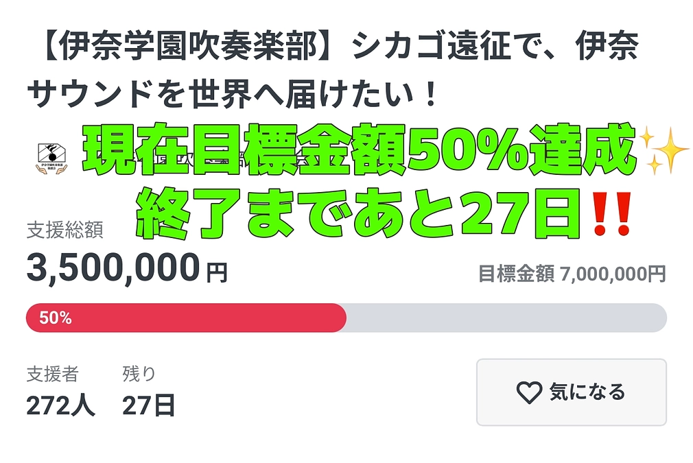 目標額50%達成✨終了まで27日‼️