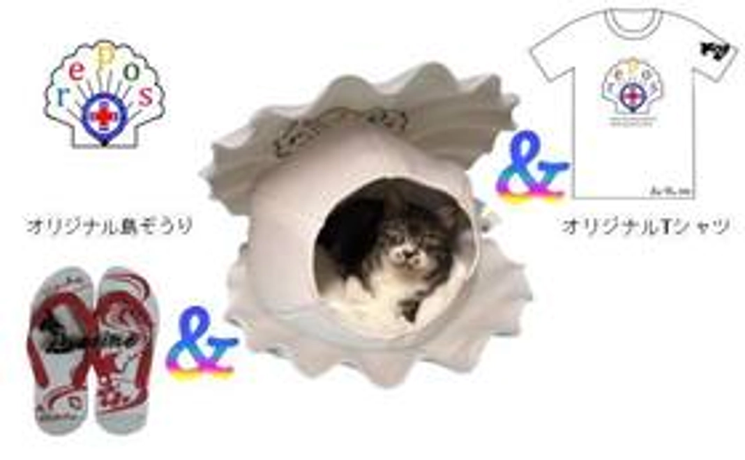 【repos(ルポ）－愛猫・愛犬用貝型状ベッド－】オリジナルTシャツ&島ぞうりセット