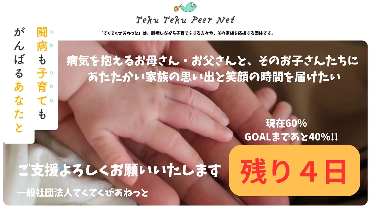 あと4日!ゴールまであと40%！クラウドファンディングに挑戦中です