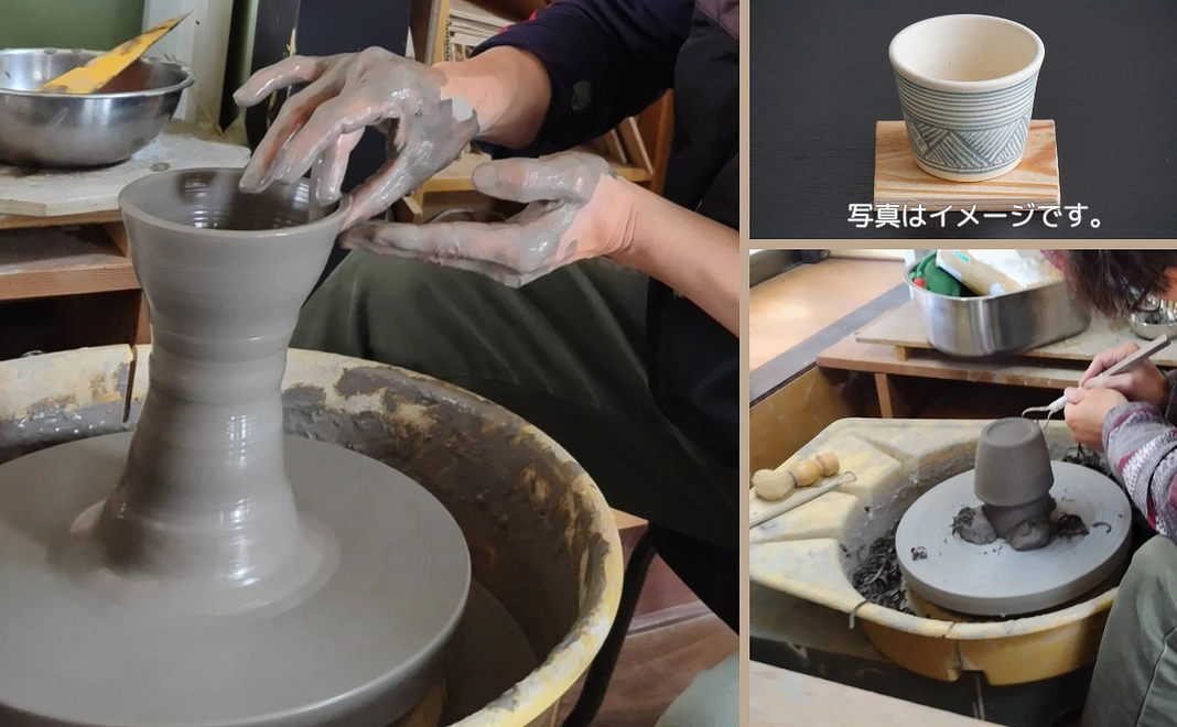 私、大内良三の手作り陶芸カップ+木製コースター