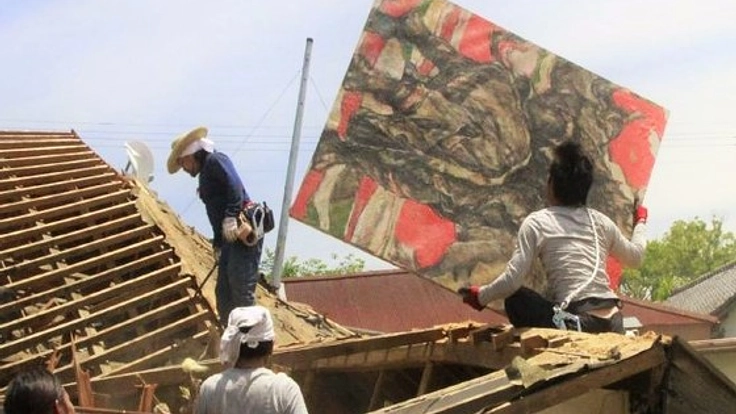 熊本地震で傷ついた田中憲一先生の絵画、御船の美術を守りたい 