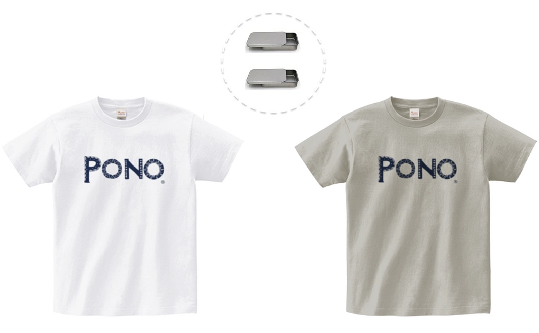 PONOオリジナルTシャツABセット（白+灰）＋ブリキ製岩塩入れ2個