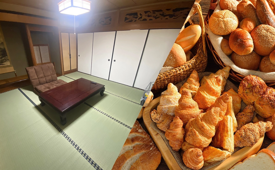 【10000円コース】当店の民泊施設に無料で一泊して頂き、ご支援頂きましたパンをお腹いっぱい食べてください。