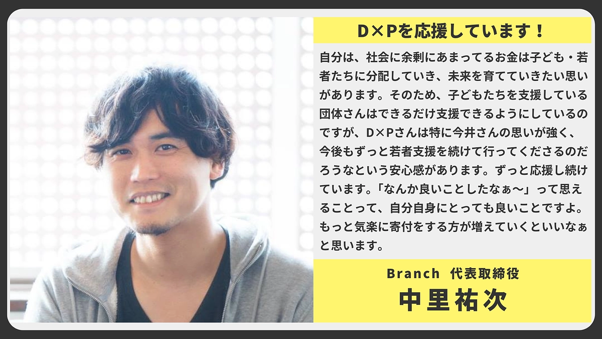 【応援メッセージ】Branch 代表取締役   中里祐次様