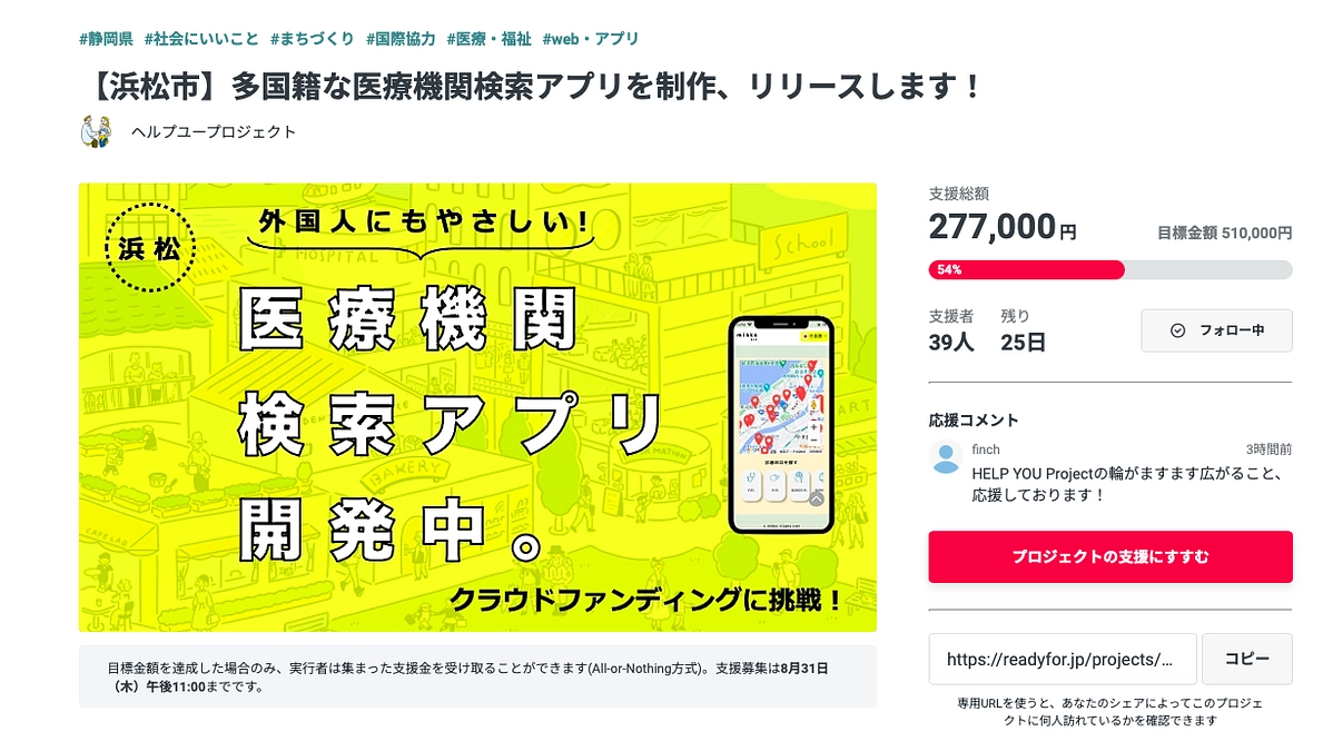 クラファンの支援金額53％まで来ました