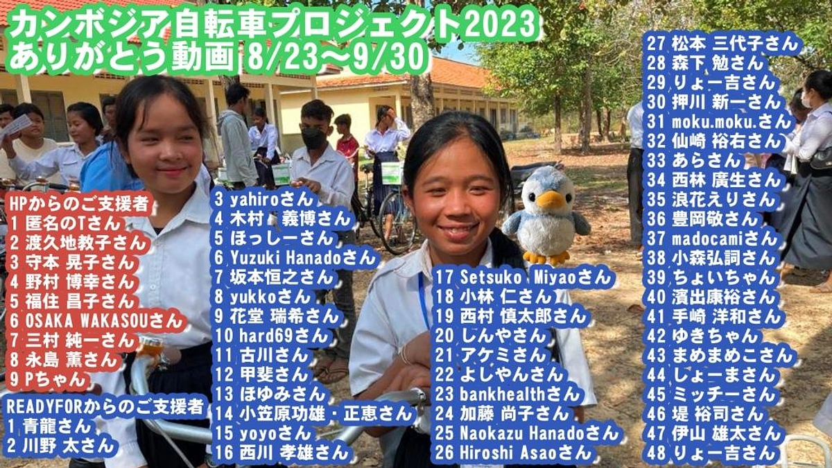 自転車プロジェクトのご協力者へのありがとうメッセージパート４