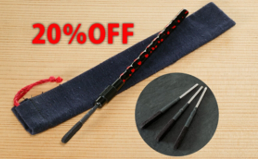 久留米籃胎耳かき「らん」　久留米絣の専用巾着＋取替カートリッジ３本付き（20％OFF）