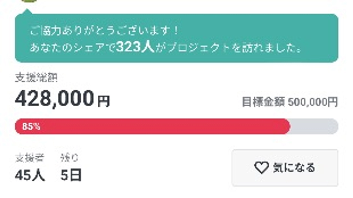 85%まで！！あと5日！！