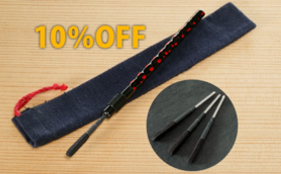 久留米籃胎耳かき「らん」　久留米絣の専用巾着＋取替カートリッジ３本付き（10％OFF）