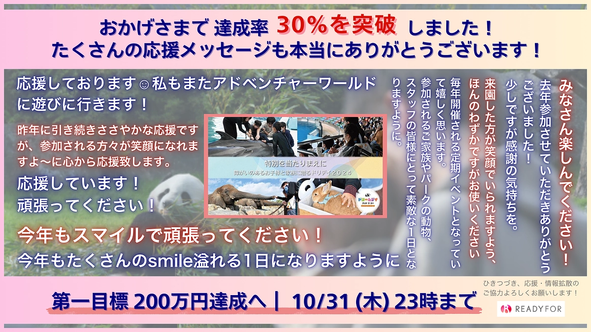 クラウドファンディング目標金額の30％を突破しました！
