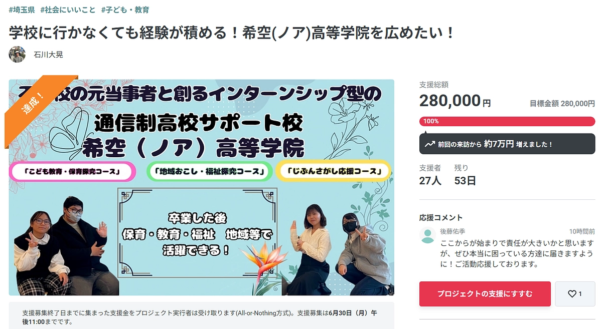 クラファン7日目。皆様のお力添えのお陰で開始7日目の朝に目標金額到達！お礼と今後について。