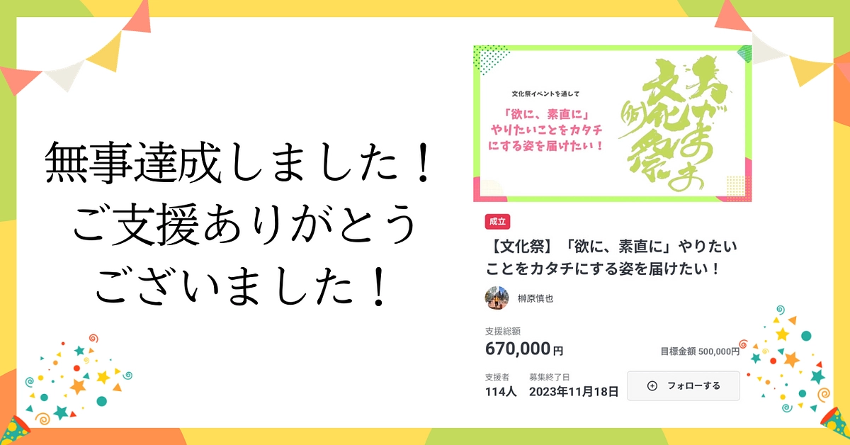 【ご報告】おかげさまで無事達成いたしました！