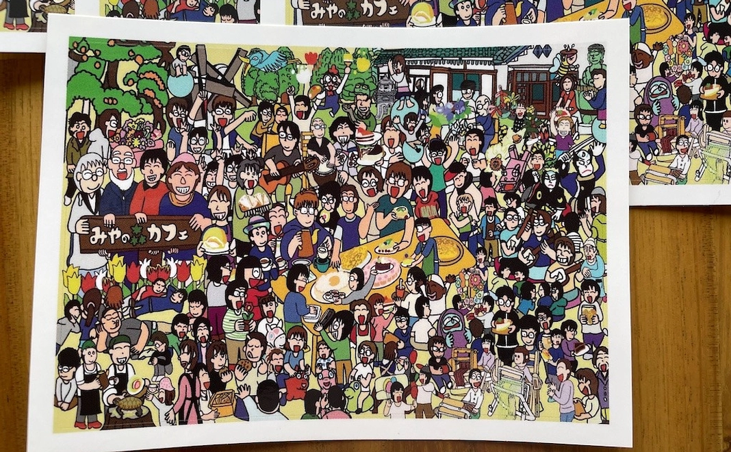 輪島かんた君が描く「みやの森カフェの世界」ステッカー5枚