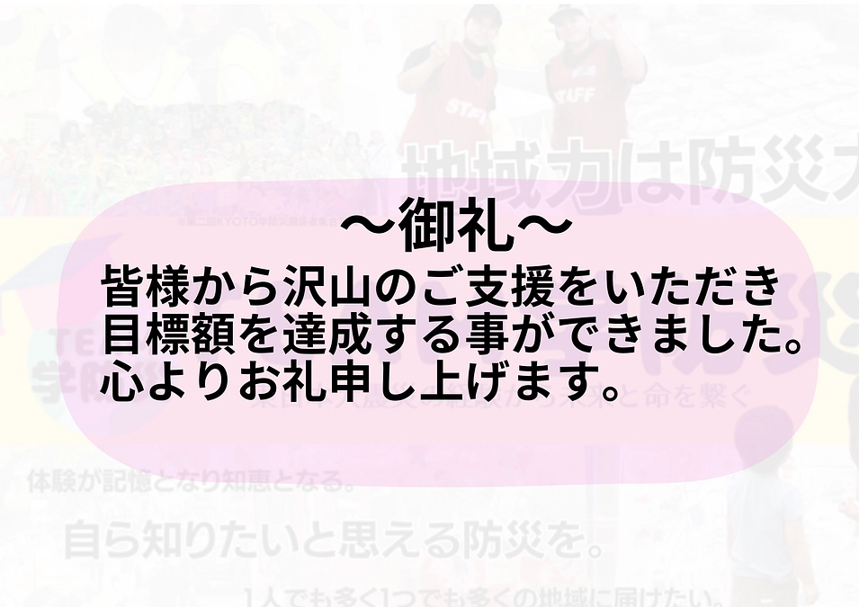 皆様のご支援ご協力をいただき目標を達成する事ができました。