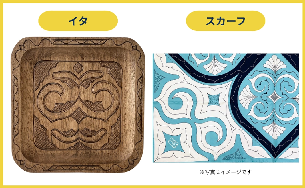 H：アイヌ伝統工芸品イタ＋スカーフ＋竣工儀礼ご招待＋グッズセット