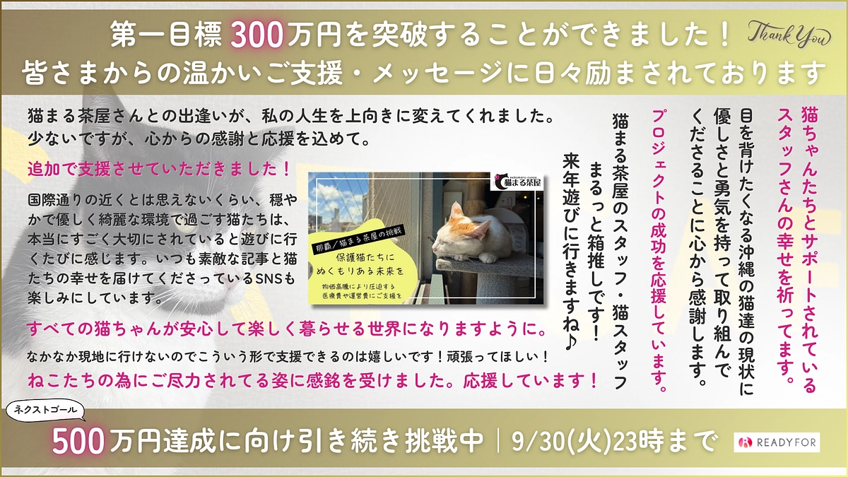 300万円突破に感謝！ここまでにいただいた応援メッセージのご紹介