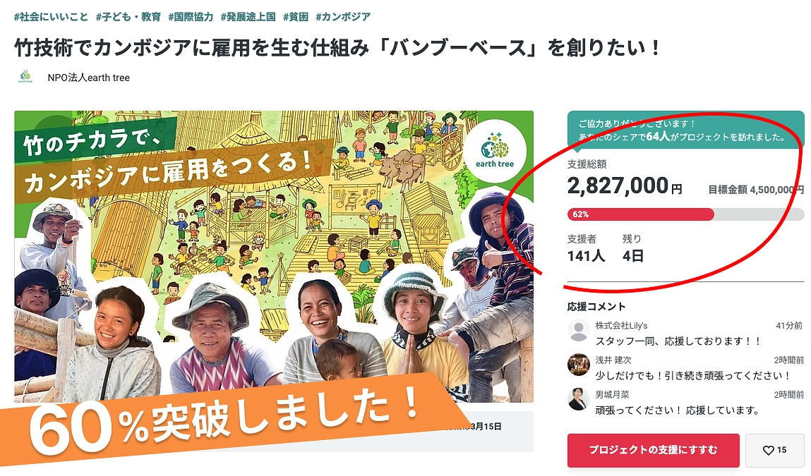 【残り4日60%突破！】支援者の方々の応援メッセージをお伝えします！