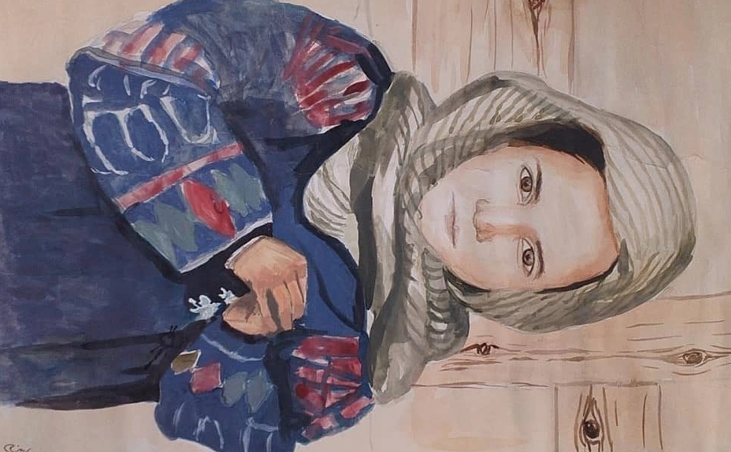 アフガンの少女の水彩画 　50×60㎝　よこ向き縮小してます。