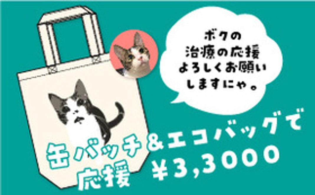 保護猫太郎の缶バッチ＆エコバッグで応援コース33,000円