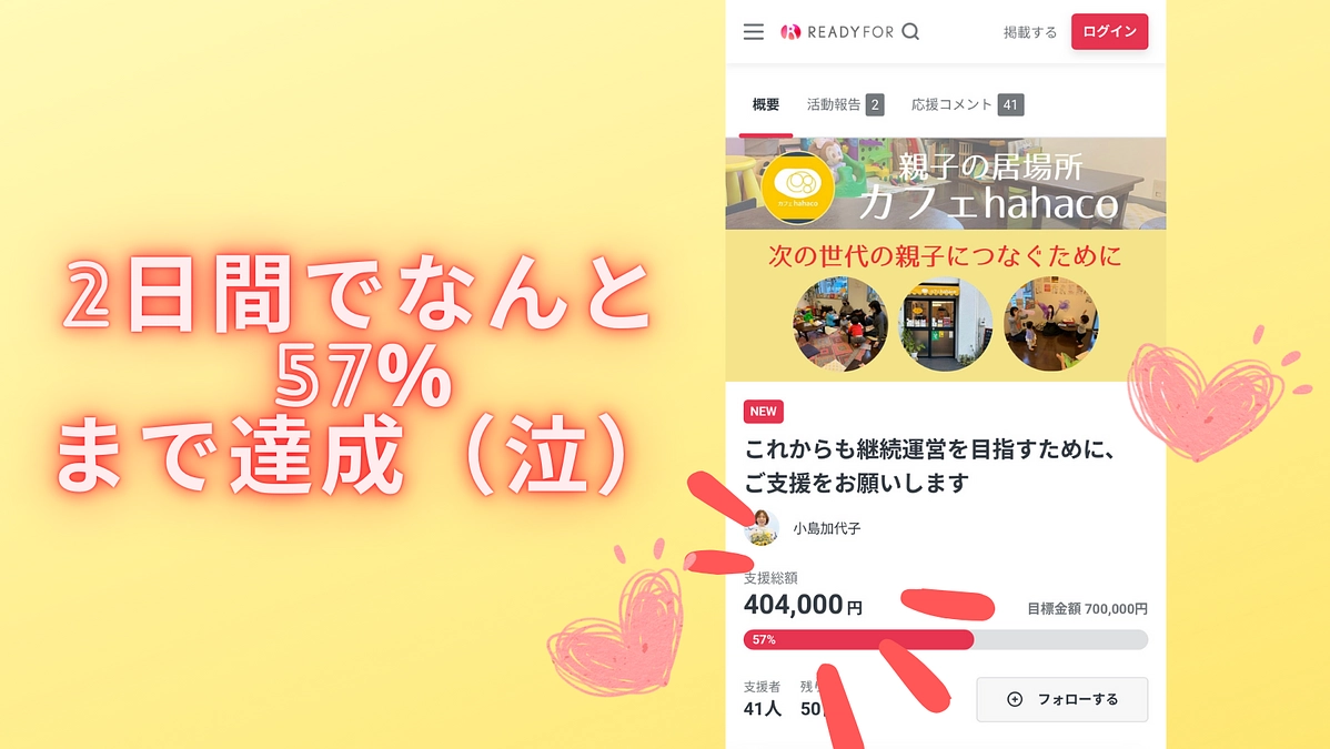 【ありがとうございます！】2日間で57%まで達成しました❤️❤️
