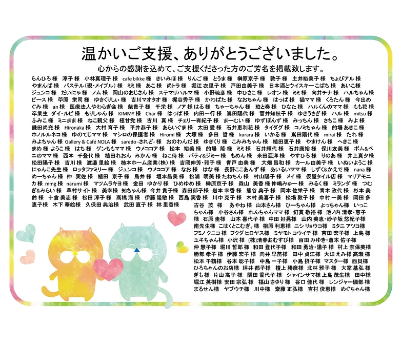 ホームページにご希望下さいましたご支援者さまの掲載をしました！