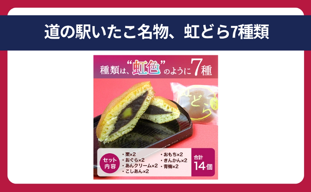 道の駅いたこ名物、虹どら7種類