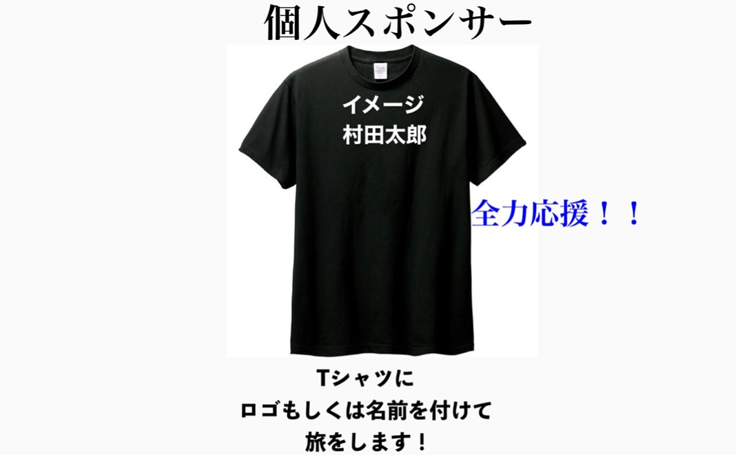 全力応援！！Tシャツに名前もしくはロゴを掲載し、ゴールで着用します。！