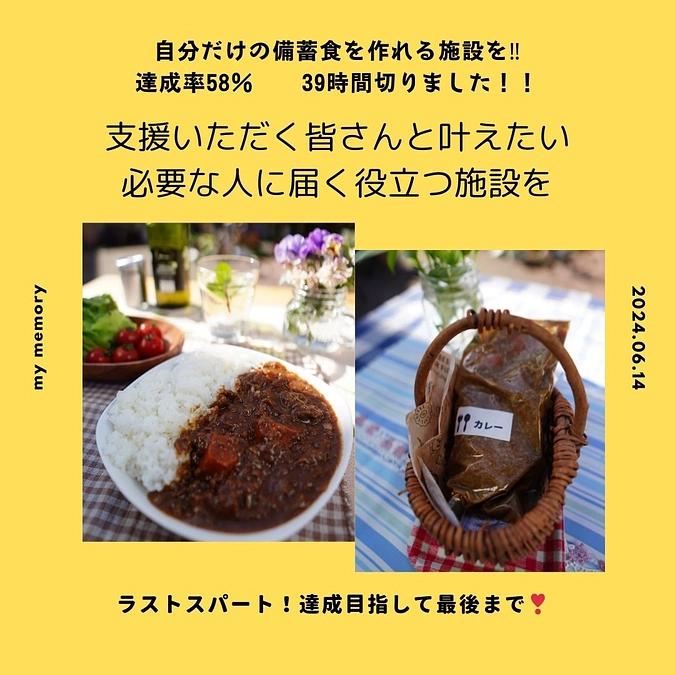 食事制限のある人の不安解消の一助として！！　支援募集期限39時間を切りました。