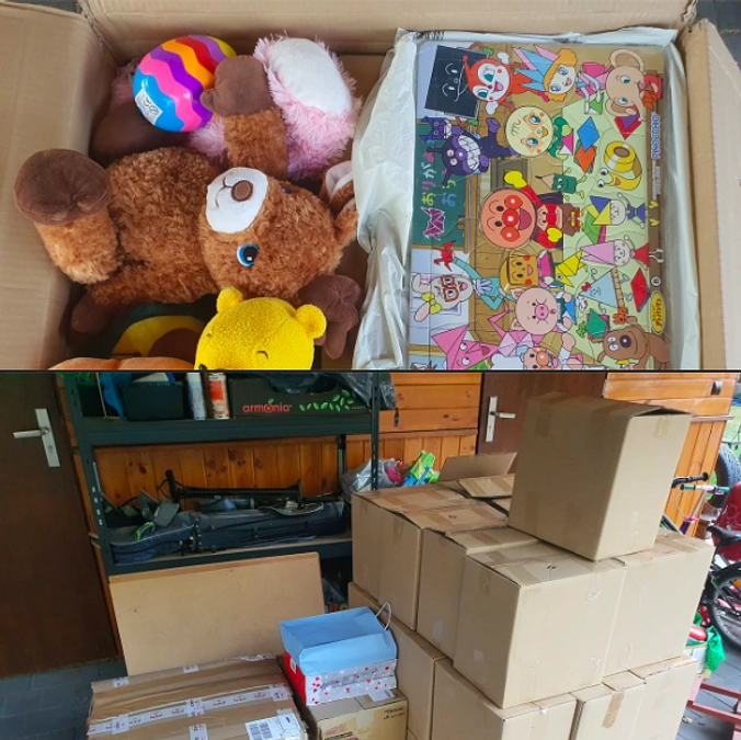 教育支援としてのノート、文房具、ペンや大量のおもちゃなどをテルノーピリ州への搬入