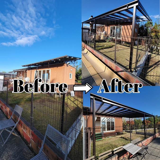 ついに雨避けの屋根と床の張替え工事が終了いたしました。